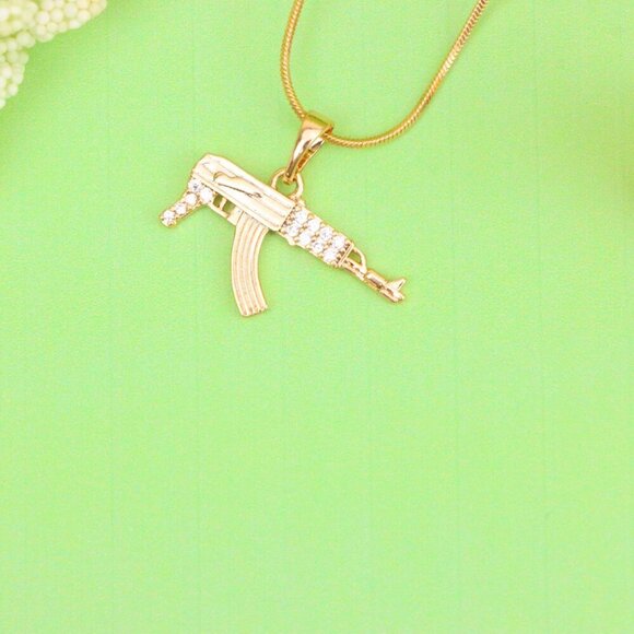 "AK-47 Shaped Rose Gold Pendant with Crystal Detailing, XPPT1556 - Picture 9 of 13